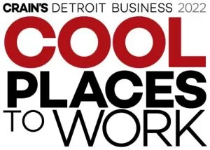 Logo reading Crains Detroit Business 2022 Cool Places to Work with Cool in large red letters and the other text in black.