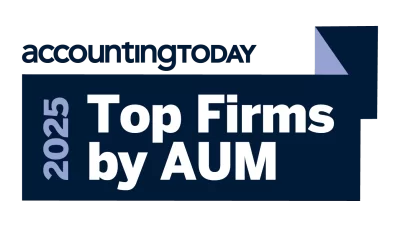 A dark blue graphic with the text 2025 Top Firms by AUM and accountingtoday at the top, indicating a ranking of firms by assets under management.