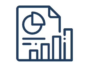 Icon of a document featuring a pie chart in the top left and a bar graph at the bottom, representing data analysis or a business report.