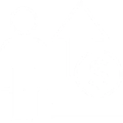 White outline icon of a person standing next to an upward arrow and a dollar sign, representing financial growth or salary increase, on a black background.
