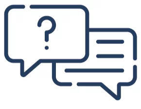 Two overlapping speech bubbles: one contains a question mark, and the other has three horizontal lines, symbolizing a conversation or Q&A.