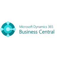 Logo for Microsoft Dynamics 365 Business Central featuring a teal circular abstract icon on the left and the product name in blue text on a black background.
