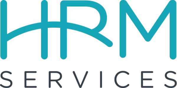 Logo with the large teal letters HRM above the word SERVICES in smaller black letters. The design is simple and modern with a transparent background.
